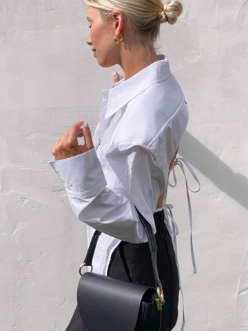 Women's Loose Fit Single Breasted Polyester Spandex Blend Solid Color Lapel Long Sleeve Cardigan Style Blazer for Spring in White