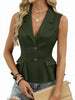 Women's Slim Fit V Neck Chenille Abstract Vest with Bow Buttons for Summer Casual in White