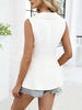 Women's Slim Fit V Neck Chenille Abstract Vest with Bow Buttons for Summer Casual in White