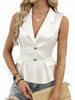 Women's Slim Fit V Neck Chenille Abstract Vest with Bow Buttons for Summer Casual in White