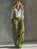 Women's Strap Style Polyester Spandex Solid Color Casual Wide Leg Pants with High Waist for Spring Summer in Pink