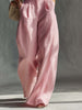 Women's Strap Style Polyester Spandex Solid Color Casual Wide Leg Pants with High Waist for Spring Summer in Pink