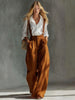 Women's Strap Style Polyester Spandex Solid Color Casual Wide Leg Pants with High Waist for Spring Summer in Pink