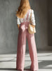Women's Strap Style Polyester Spandex Solid Color Casual Wide Leg Pants with High Waist for Spring Summer in Pink
