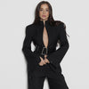 Women's Slim Fit Stand Collar Polyester Solid Color Single Breasted Button Elegant Blazer Jacket for Spring in