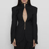 Women's Slim Fit Stand Collar Polyester Solid Color Single Breasted Button Elegant Blazer Jacket for Spring in