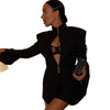 Women's Slim Fit Stand Collar Polyester Solid Color Single Breasted Button Elegant Blazer Jacket for Spring in