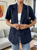 Women's Regular Fit Polyester Solid Color Suit Collar One Button Elegant Short Sleeve Jacket for Summer in