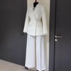 Women's Casual Polyester Solid Color Straight Leg Pants with Button and Lace Trim for Work Office in White Brown for Autumn
