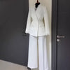Women's Casual Polyester Solid Color Straight Leg Pants with Button and Lace Trim for Work Office in White Brown for Autumn