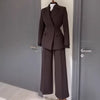 Women's Casual Polyester Solid Color Straight Leg Pants with Button and Lace Trim for Work Office in White Brown for Autumn