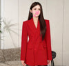 Women's Slim Fit Single Breasted Polyester Chiassa Blazer with Suit Collar Long Sleeves for Office Work in Spring Red