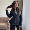 Women's European Style Polyester Patchwork Long Sleeve Blazer Jacket with Open Front Design for Spring Fall Streetwear in White Brown