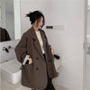 Women's Slim Fit Solid Color Two Button Blended Blazer with Suit Collar for Office Spring in Brown