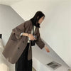 Women's Slim Fit Solid Color Two Button Blended Blazer with Suit Collar for Office Spring in Brown