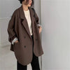 Women's Slim Fit Solid Color Two Button Blended Blazer with Suit Collar for Office Spring in Brown