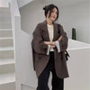 Women's Slim Fit Solid Color Two Button Blended Blazer with Suit Collar for Office Spring in Brown