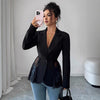 Women's Slim Fit One Button Polyester Blazer with Suit Collar for Elegant Spring Office Wear in White