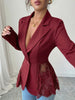 Women's Slim Fit One Button Polyester Blazer with Suit Collar for Elegant Spring Office Wear in White
