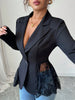 Women's Slim Fit One Button Polyester Blazer with Suit Collar for Elegant Spring Office Wear in White