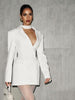 Women's Loose Fit Spring Double Breasted Polyester Solid Color V-Neck Dress for Office in White Blue