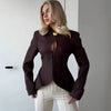 Women's Slim Fit Polyester Solid Color Stand Collar Single Row Multiple Buckles Office Blazer for Summer in Black