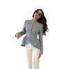 Women's Slim Fit Polyester Solid Color Stand Collar Single Row Multiple Buckles Office Blazer for Summer in Black