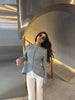 Women's Slim Fit Polyester Solid Color Stand Collar Single Row Multiple Buckles Office Blazer for Summer in Black