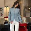 Women's Slim Fit Polyester Solid Color Stand Collar Single Row Multiple Buckles Office Blazer for Summer in Black