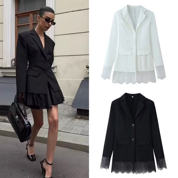 Women's Regular Fit Single Breasted Polyester Solid Color Suit Collar Blazer for Office Style in Spring White