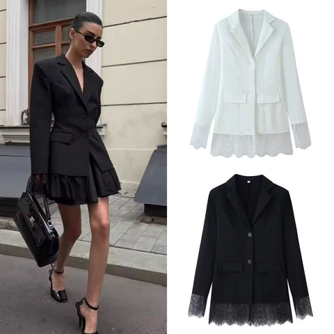Women's Regular Fit Single Breasted Polyester Solid Color Suit Collar Blazer for Office Style in Spring White