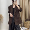 Women's Regular Fit Leopard Print Acetate Fiber Suit Collar Two Button Unisex Style Jacket for Spring in Vintage Style