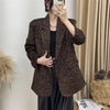 Women's Regular Fit Leopard Print Acetate Fiber Suit Collar Two Button Unisex Style Jacket for Spring in Vintage Style