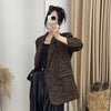 Women's Regular Fit Leopard Print Acetate Fiber Suit Collar Two Button Unisex Style Jacket for Spring in Vintage Style