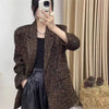 Women's Regular Fit Leopard Print Acetate Fiber Suit Collar Two Button Unisex Style Jacket for Spring in Vintage Style