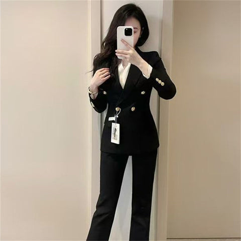 Women's Polyester Business Suit Set for Interviews and Office Work Spring Professional Blazer Jacket and Pants Outfit for Women