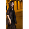 Women's Loose Fit Lightweight Polyester Solid Color Long Sleeve Open Front Jacket for Summer Office OL Style in Black