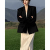 Women's Loose Fit Lightweight Polyester Solid Color Long Sleeve Open Front Jacket for Summer Office OL Style in Black