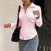 Women's Regular Fit Polyester Solid Color Lapel Spliced Blazer with Single Row Multiple Buckles for Spring in White Pink