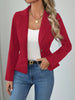Women's Slim Fit Spring Polyester Solid Color Suit Collar One Button French Style Blazer for Casual Work in Red Pink