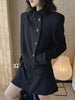 Women's Regular Fit Cotton Blend Solid Color Stand Collar Single Row Multiple Buckles Casual Spring Blazer Jacket