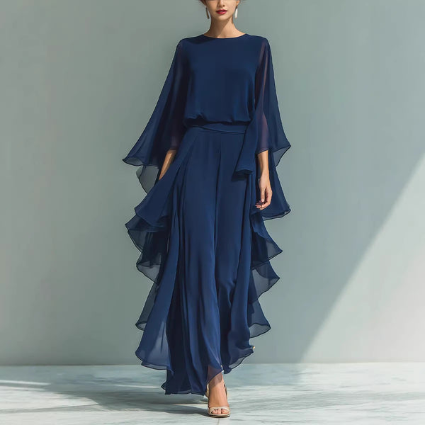 Women's Chiffon Solid Color Casual Pants for Spring in Blue