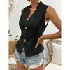Women's Slim Fit Spring Polyester Solid Color Stand Collar Two Button Vest for Casual Wear in White