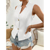 Women's Slim Fit Spring Polyester Solid Color Stand Collar Two Button Vest for Casual Wear in White