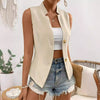 Women's Slim Fit Spring Polyester Solid Color Stand Collar Two Button Vest for Casual Wear in White