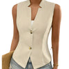 Women's Slim Fit Spring Polyester Solid Color Stand Collar Two Button Vest for Casual Wear in White