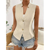 Women's Slim Fit Spring Polyester Solid Color Stand Collar Two Button Vest for Casual Wear in White