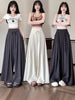 Women's Lightweight Polyester High Waist Wide Leg Loose Draped Pants for Summer Spring Casual Wear in Apricot
