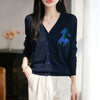 Women's Regular Fit V Neck Single Breasted Tencel Animal Pattern Long Sleeve Knit Cardigan for Spring Fall Casual Wear