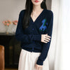 Women's Regular Fit V Neck Single Breasted Tencel Animal Pattern Long Sleeve Knit Cardigan for Spring Fall Casual Wear